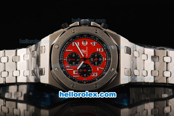 Audemars Piguet Royal Oak Offshore Japanese Miyota Quartz Movement with Red/Black Dial and Silver Case-SS Strap - Click Image to Close